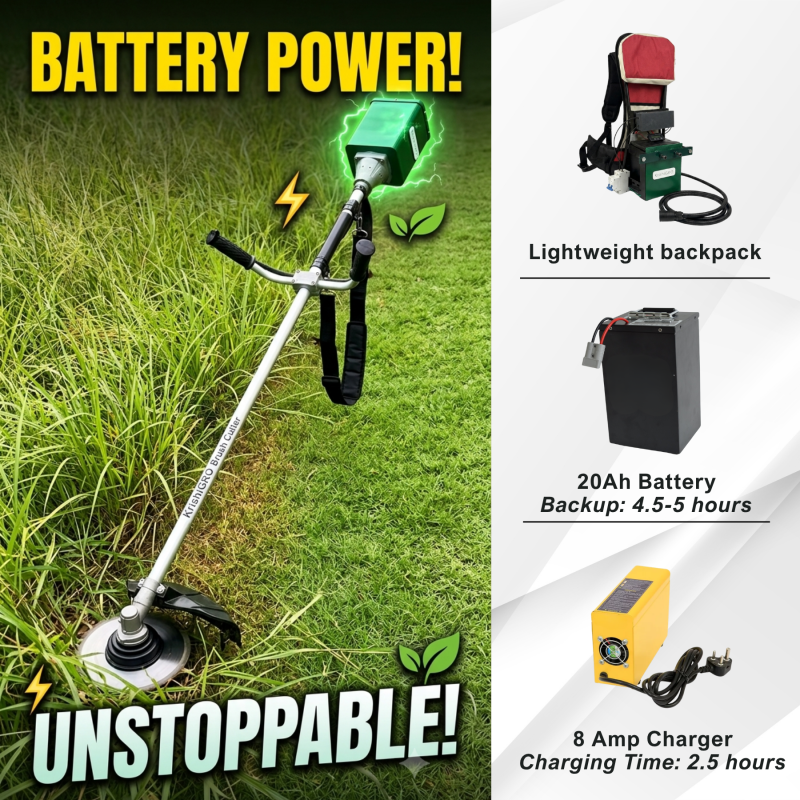 KrishiGRO 48V Battery Powered (Cordless) Electric Brush Cutter with Battery and Charger